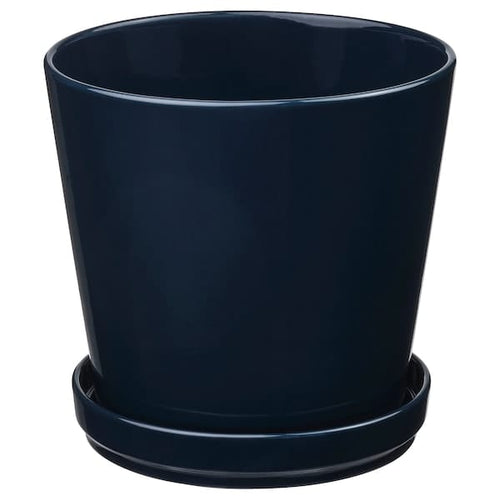 KLOTLÖNN - KLOTLÖNN Plant pot with saucer, in/outdoor/black-blue, 19 cm