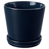 KLOTLÖNN plant pot with saucer, in/outdoor/black-blue, 24 cm