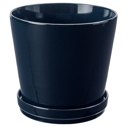 KLOTLÖNN - Vase with saucer, indoor/outdoor/blue-black,24 cm