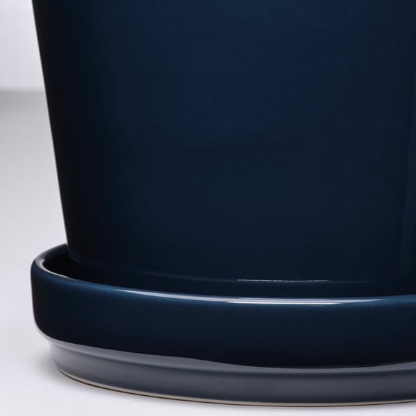 KLOTLÖNN plant pot with saucer, in/outdoor/black-blue, 12 cm