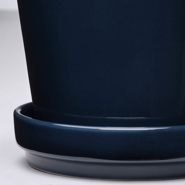 KLOTLÖNN - Plant pot with saucer, in/outdoor/black-blue, 9 cm