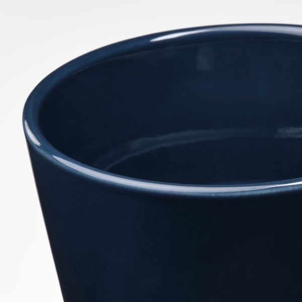 KLOTLÖNN plant pot with saucer, in/outdoor/black-blue, 9 cm