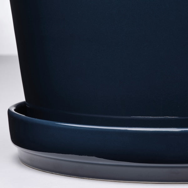 KLOTLÖNN - Plant pot with saucer, in/outdoor/black-blue, 19 cm