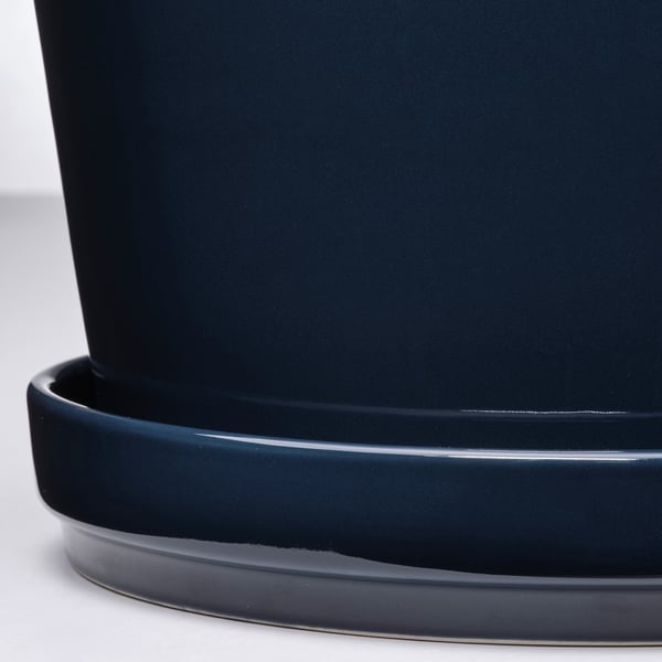 KLOTLÖNN plant pot with saucer, in/outdoor/black-blue, 24 cm