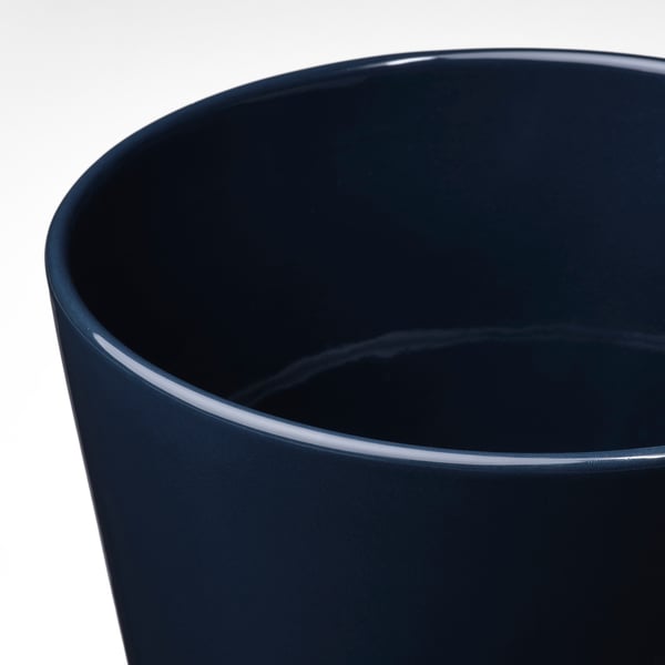 KLOTLÖNN plant pot with saucer, in/outdoor/black-blue, 19 cm