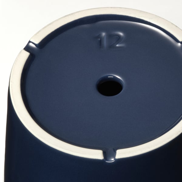 KLOTLÖNN plant pot with saucer, in/outdoor/black-blue, 12 cm