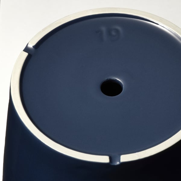 KLOTLÖNN plant pot with saucer, in/outdoor/black-blue, 19 cm