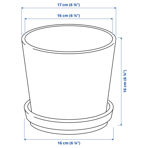 KLOTLÖNN plant pot with saucer, in/outdoor/grey/beige, 15 cm