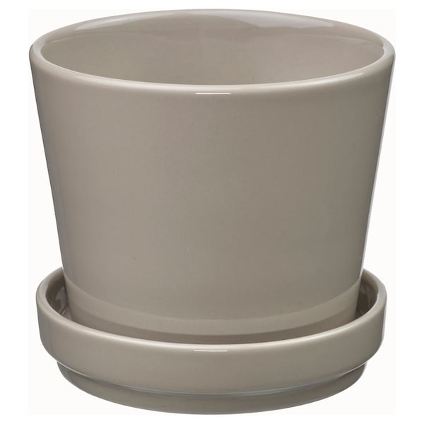 KLOTLÖNN - Plant pot with saucer, in/outdoor/grey/beige, 9 cm