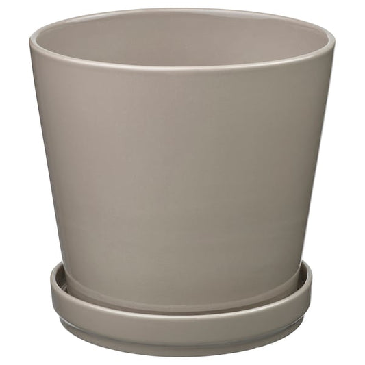 KLOTLÖNN - Vase with saucer, indoor/outdoor/grey/beige,19 cm