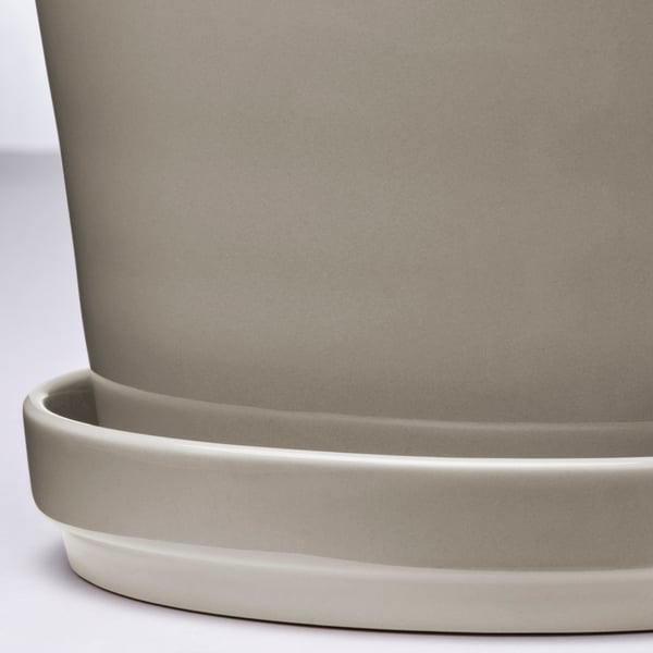 KLOTLÖNN plant pot with saucer, in/outdoor/grey/beige, 12 cm