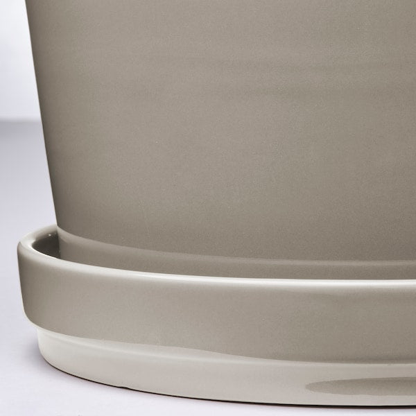 KLOTLÖNN - Vase with saucer, indoor/outdoor/grey/beige,19 cm