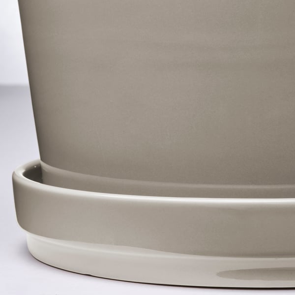KLOTLÖNN plant pot with saucer, in/outdoor/grey/beige, 19 cm