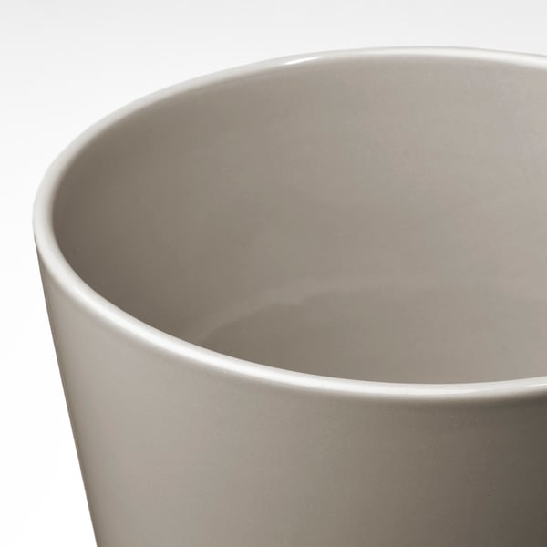 KLOTLÖNN plant pot with saucer, in/outdoor/grey/beige, 24 cm