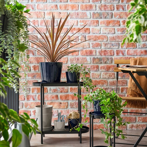 KLOTLÖNN plant pot with saucer, in/outdoor/grey/beige, 15 cm