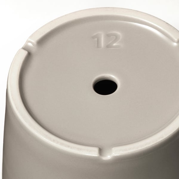 KLOTLÖNN plant pot with saucer, in/outdoor/grey/beige, 12 cm