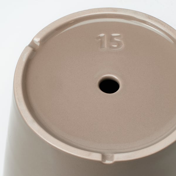 KLOTLÖNN plant pot with saucer, in/outdoor/grey/beige, 15 cm