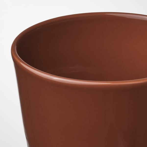 KLOTLÖNN plant pot with saucer, in/outdoor/red/brown light beige, 12 cm