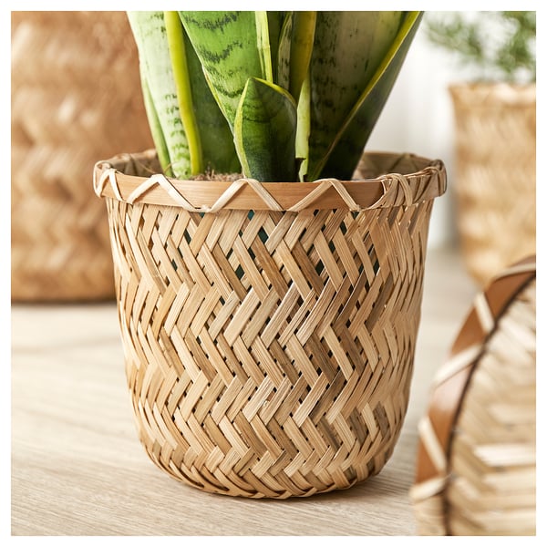 KLYNNON plant pot, handmade bamboo, 12 cm