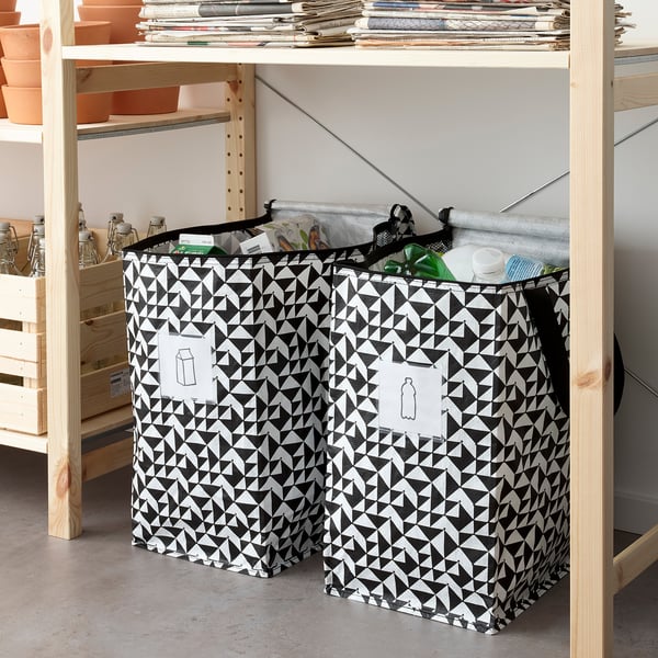 KNALLA bag, black/white, 40x25x47 cm/47 l