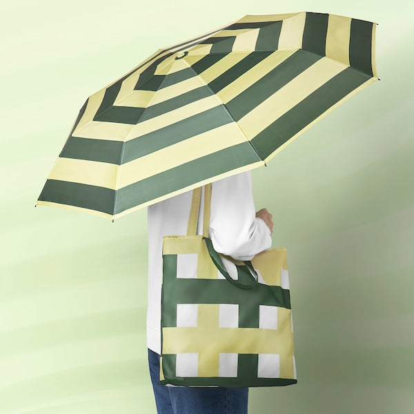 KNALLA - Umbrella, foldable green/stripe