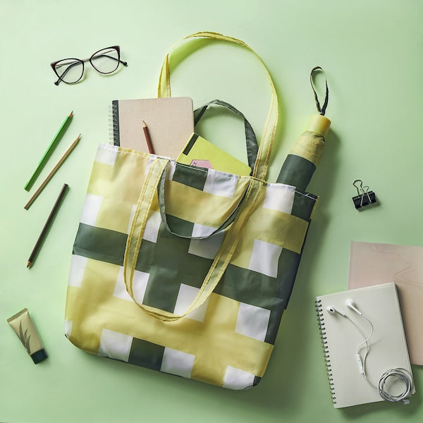 KNALLA - Umbrella, foldable green/stripe