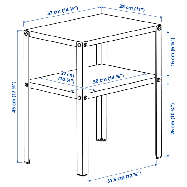 KNARREVIK bedside table, black, 37x28 cm