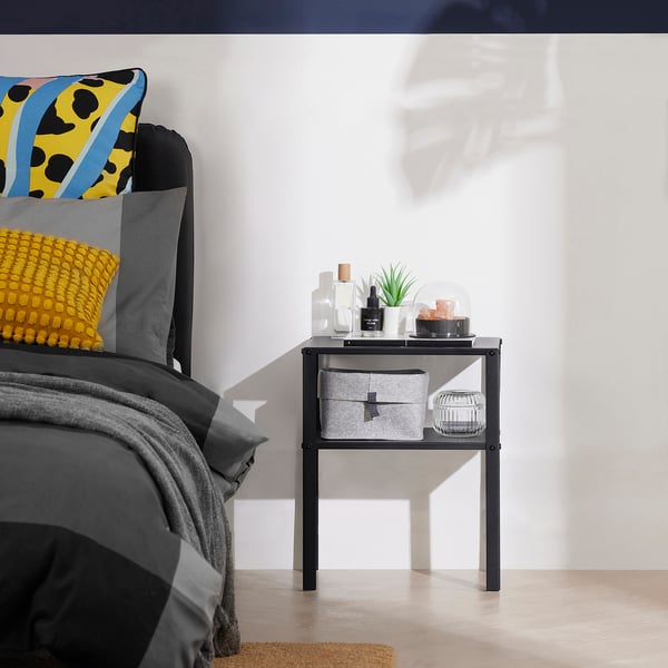 KNARREVIK bedside table, black, 37x28 cm