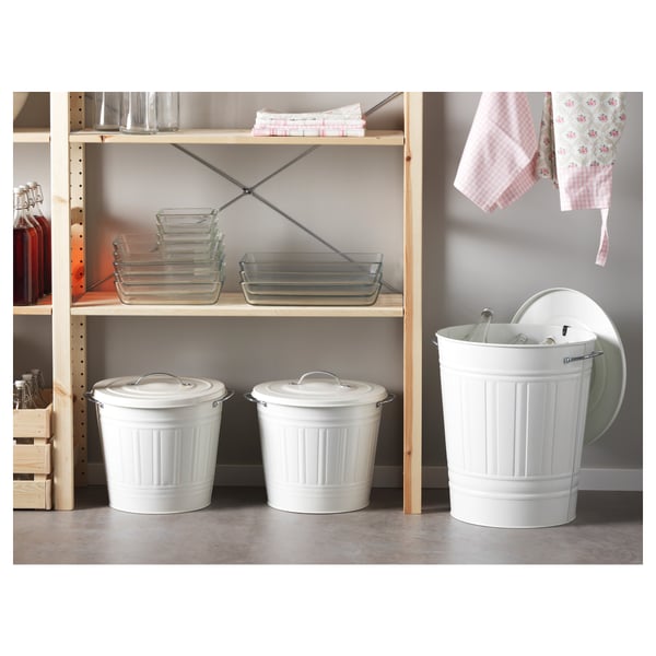 KNODD bin with lid, white, 16 l