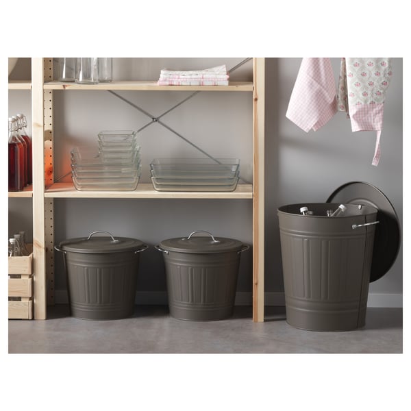 KNODD - KNODD Bin with lid, grey, 16 l