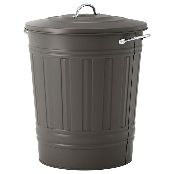 KNODD - KNODD Bin with lid, grey, 40 l