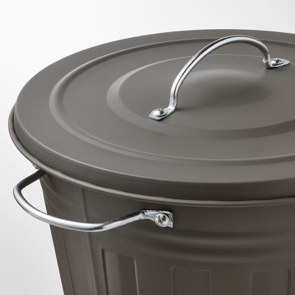 KNODD - KNODD Bin with lid, grey, 16 l