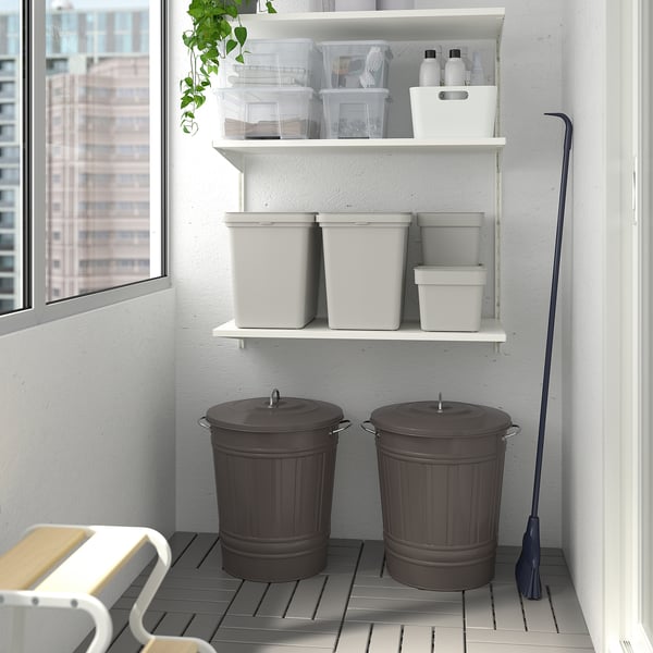 KNODD - KNODD Bin with lid, grey, 40 l