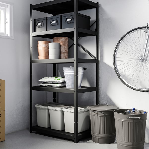 KNODD - KNODD Bin with lid, grey, 40 l