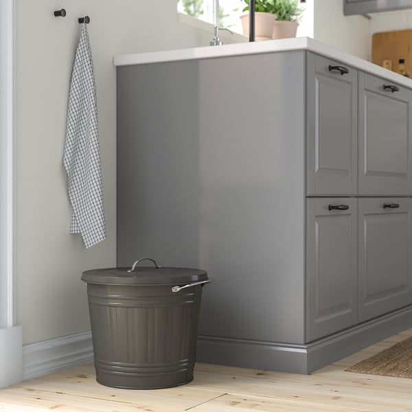 KNODD - KNODD Bin with lid, grey, 16 l