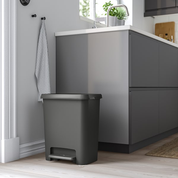 KNÖCKLA - Pedal bin, dark grey, 25 l