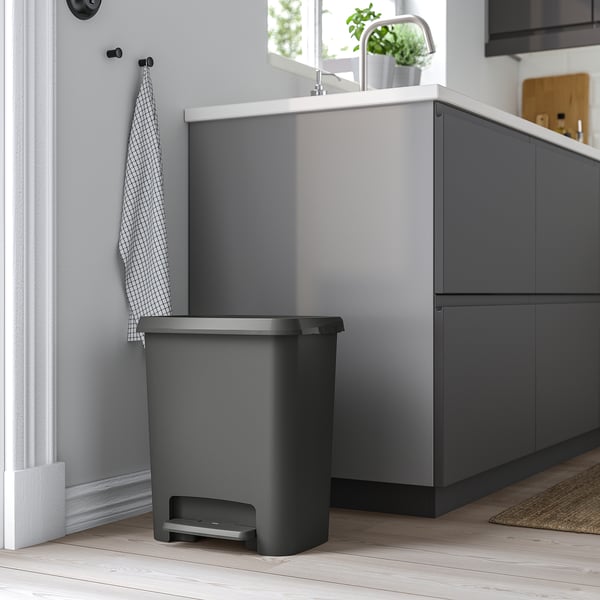 KNÖCKLA pedal bin, dark grey, 25 l
