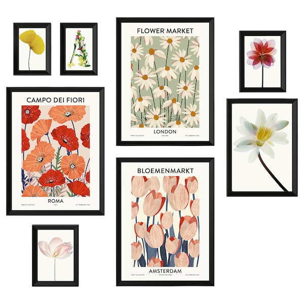 KNOPPÄNG - Frame with poster, set of 8, flower market