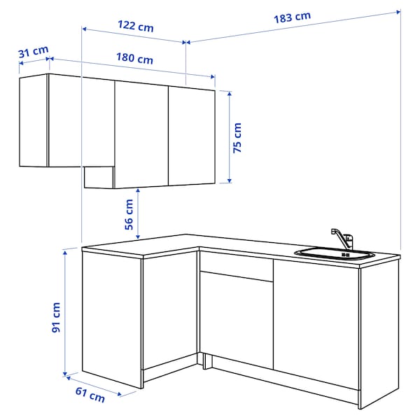 Ikea KNOXHULT Corner kitchen - white 182x183x220 cm