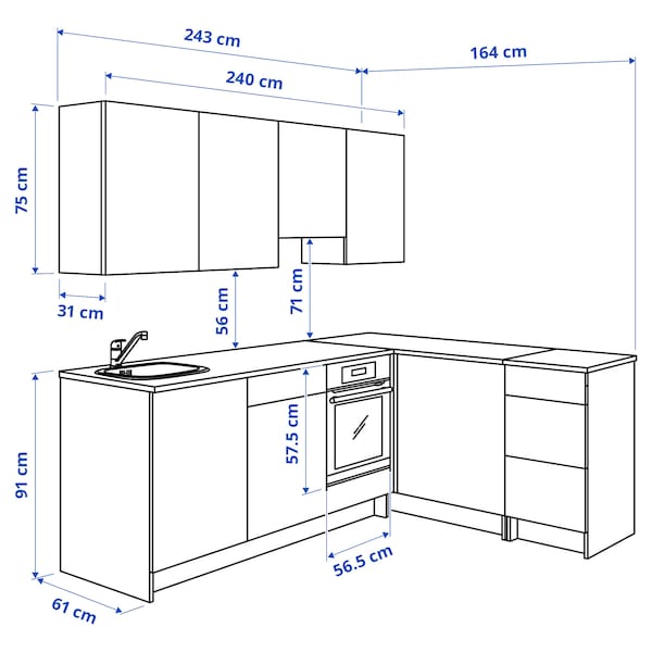 Ikea KNOXHULT Corner kitchen - white 243x164x220 cm