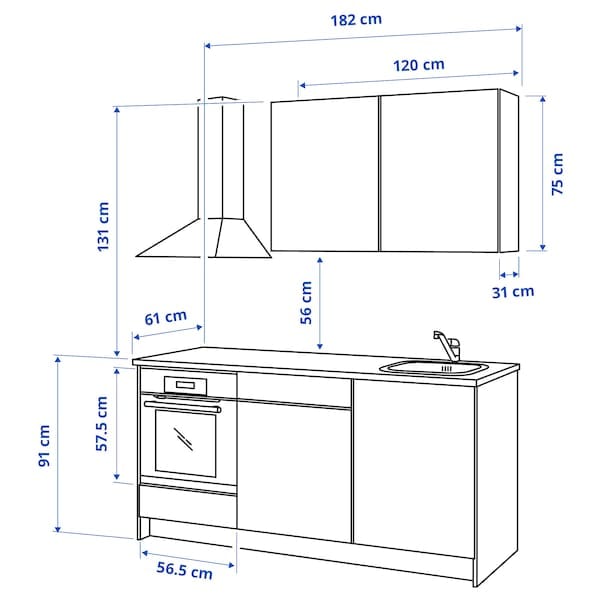 Ikea KNOXHULT Kitchen - grey wood effect 180x61x220 cm , 180x61x220 cm