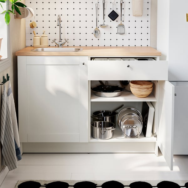 KNOXHULT base cabinet with doors and drawer, white frame, 120 cm