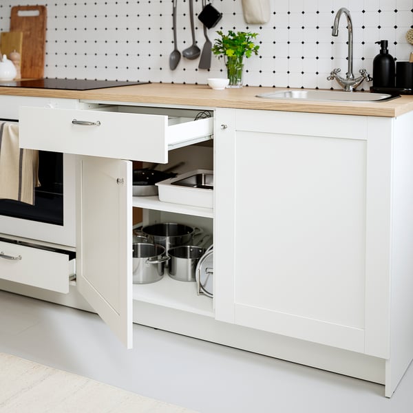 KNOXHULT - KNOXHULT Base cabinet with doors and drawer, white frame, 180 cm