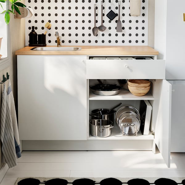 KNOXHULT base cabinet with doors and drawer, white, 120 cm