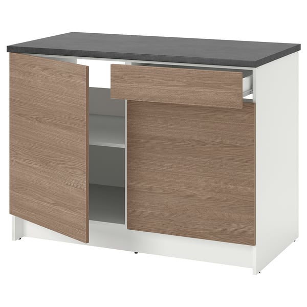 KNOXHULT base cabinet with doors and drawer, wood effect/grey, 122.0x120 cm