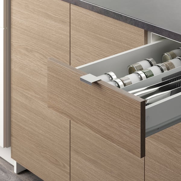 KNOXHULT base cabinet with doors and drawer, wood effect/grey, 122.0x120 cm