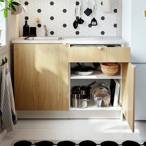 KNOXHULT base cabinet with doors and drawer, oak effect, 120 cm
