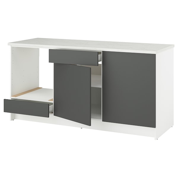 KNOXHULT - Base cabinet with doors and drawer, dark gray,180 cm