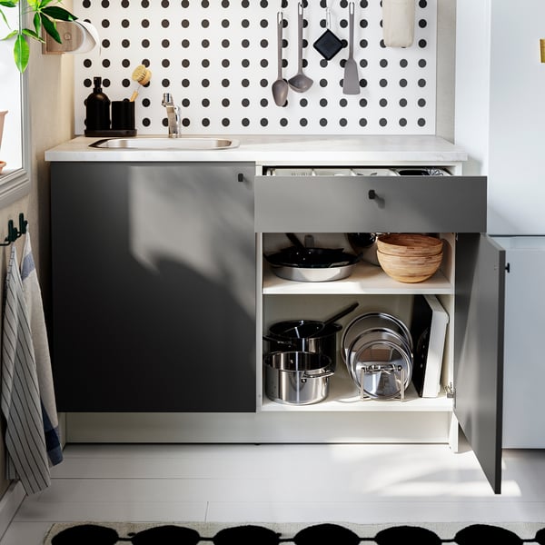KNOXHULT base cabinet with doors and drawer, dark grey, 120 cm
