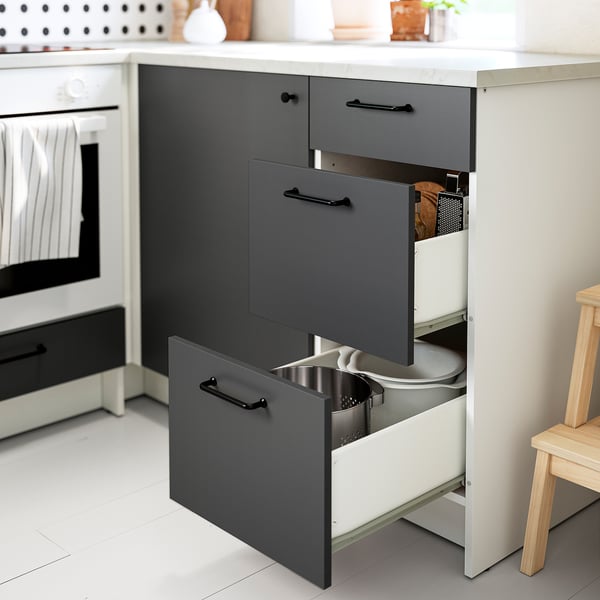 KNOXHULT - KNOXHULT Base cabinet with drawers, dark grey, 40 cm